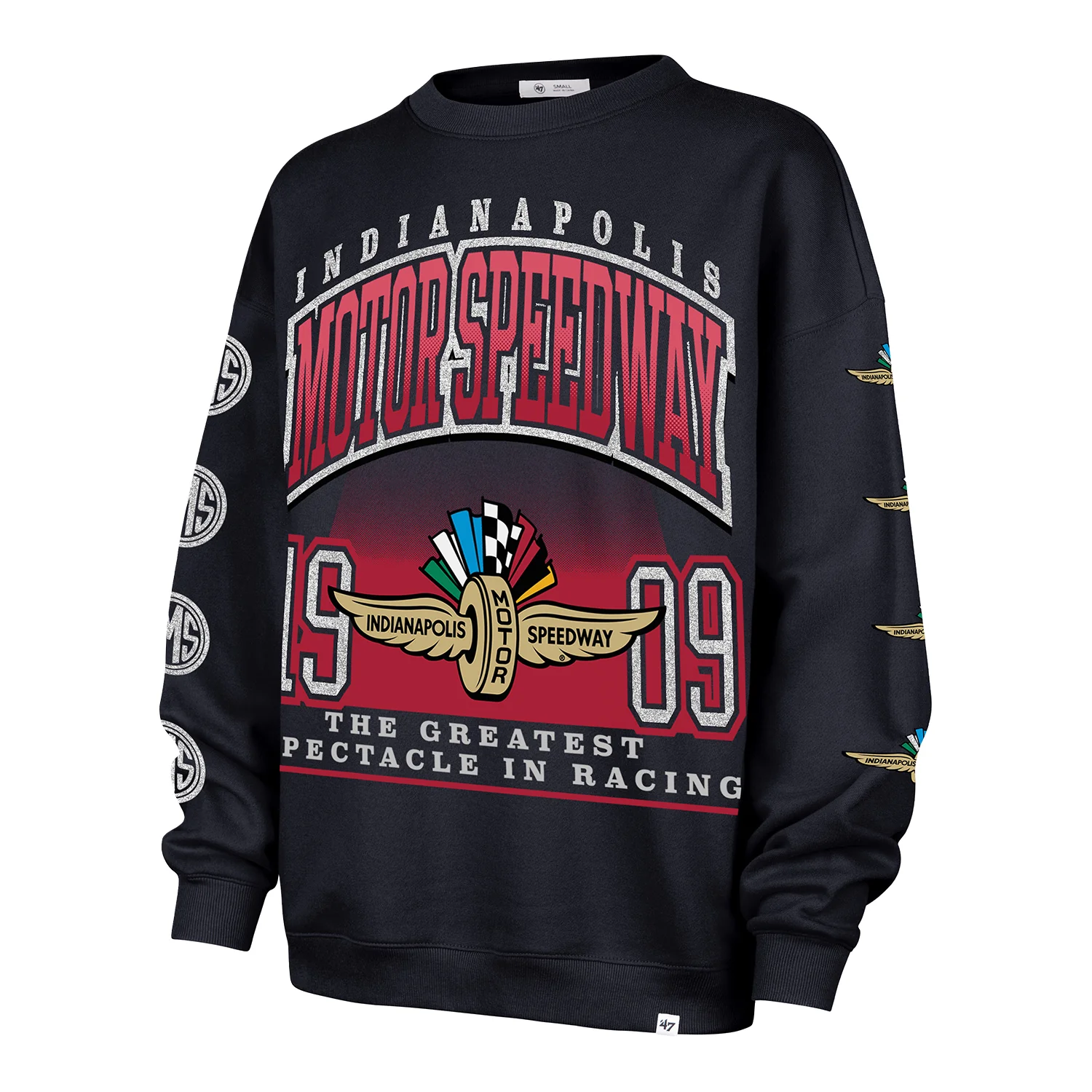 Indianapolis Motor Speedway Women's '47 Brand Glittered Oversized Crewneck - Image 3