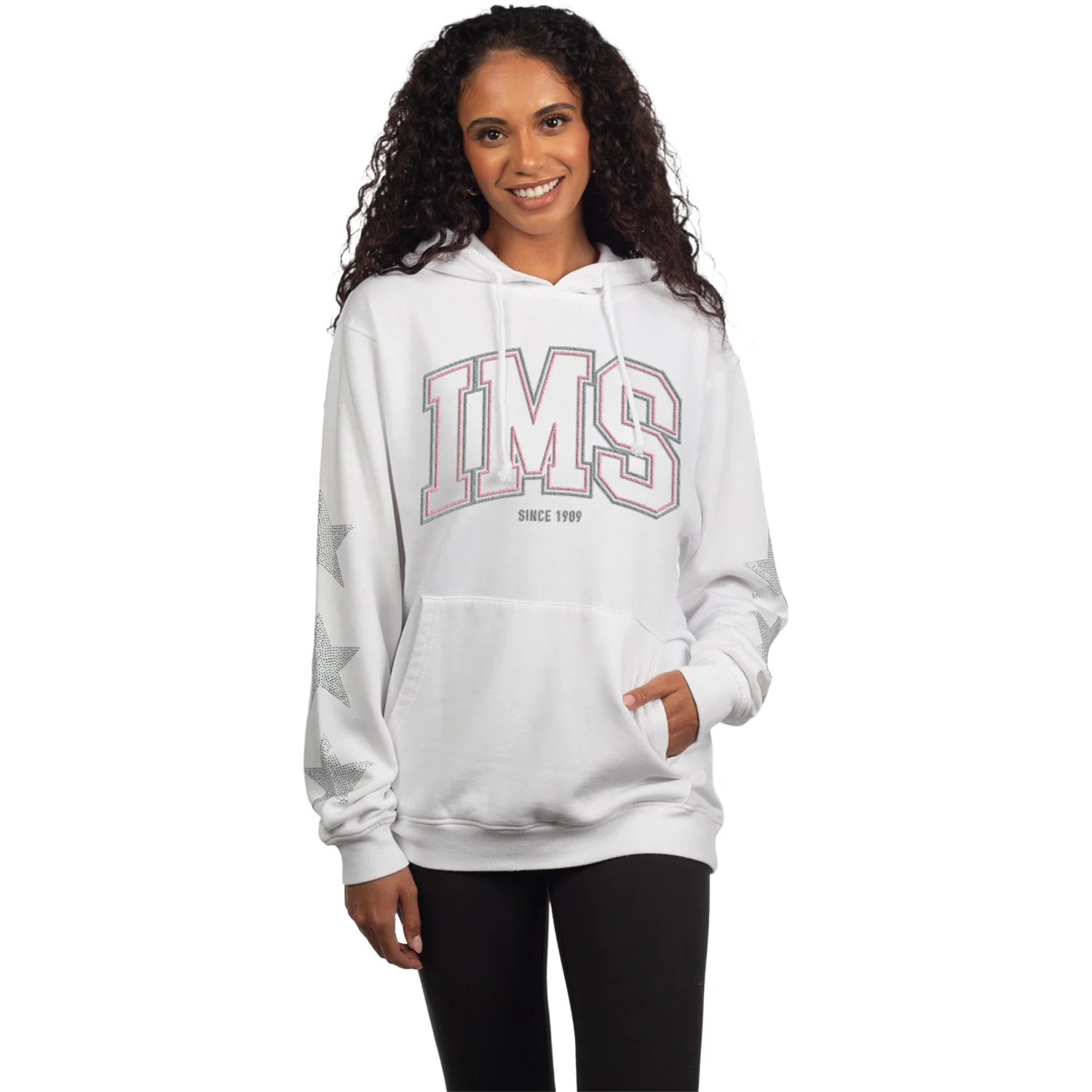 IMS Rhinestone Star Sleeves Everybody Campus Hoodie