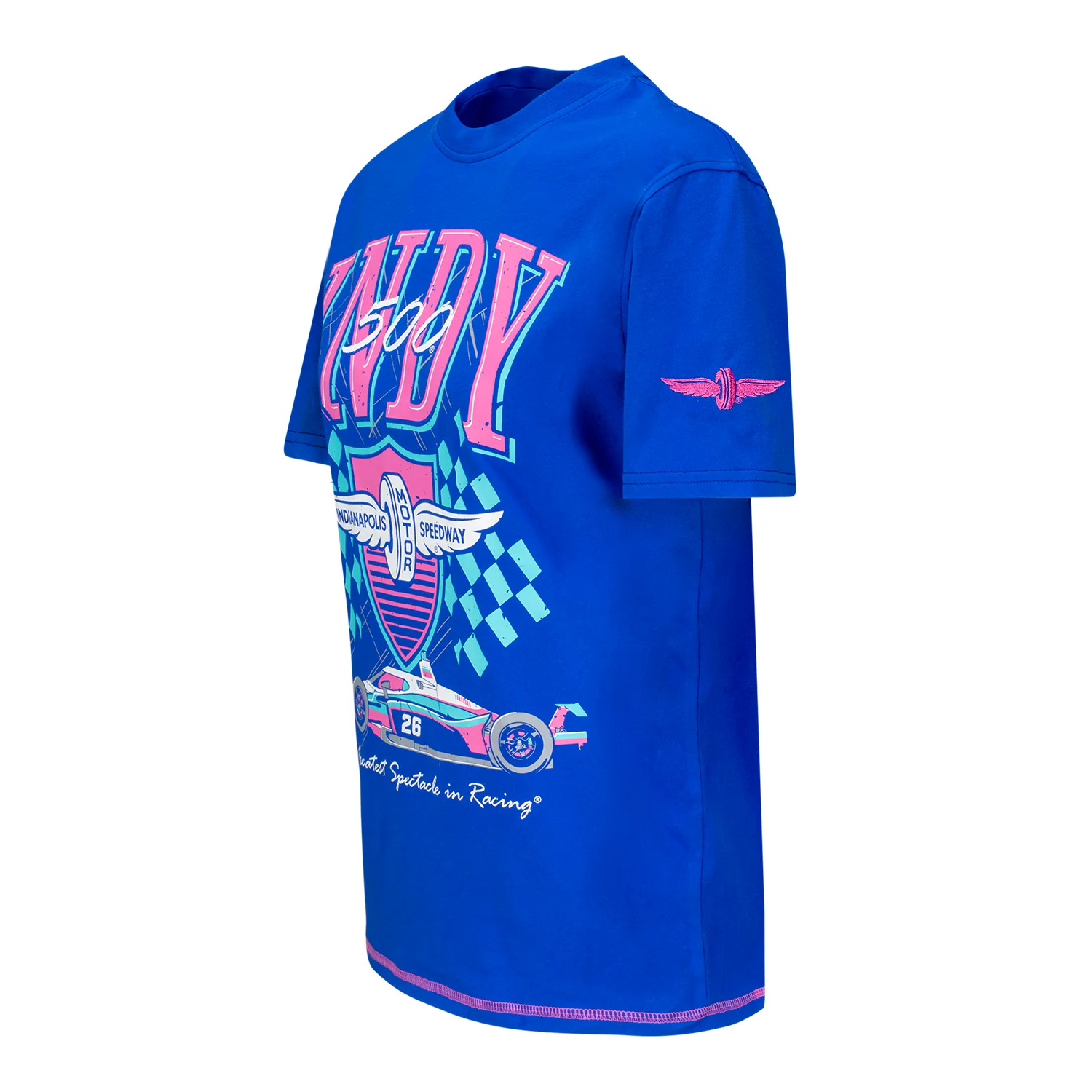 Ladies Indy 500 Shield & Car Retro T-Shirt - Image 2