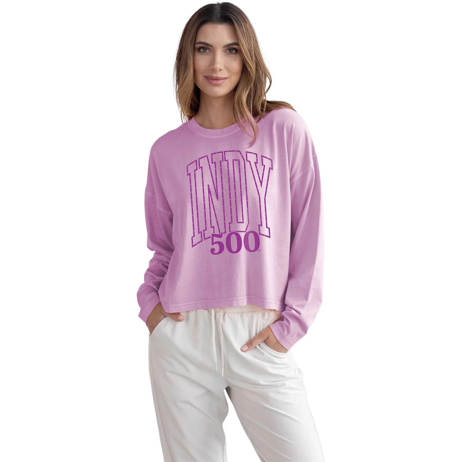 Ladies Indy 500 Bisque Rhinestones T-Shirt